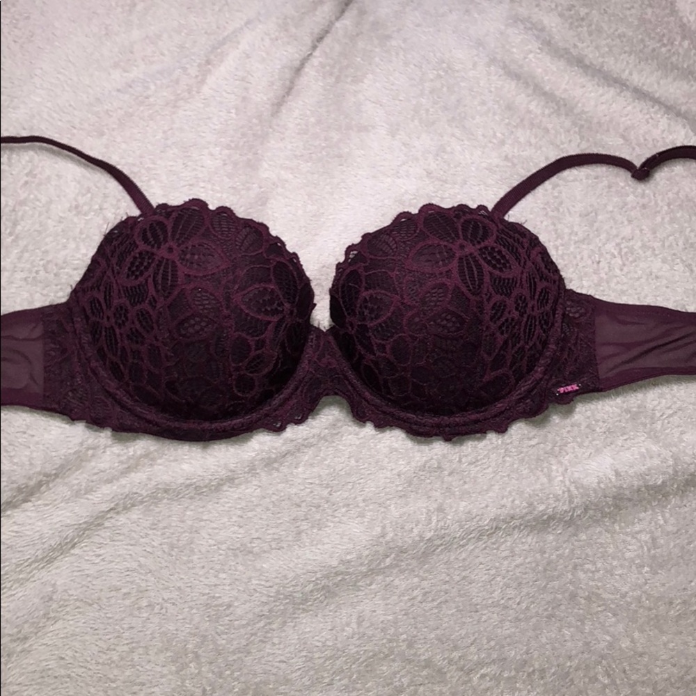 PINK Maroon Floral Push-Up Bra❤️